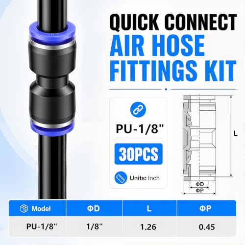 mxuteuk 30PCS 1/8" OD Push to Connect Fittings,1/8" OD Air Line Fittings,Quick Connect Air Hose Fittings for 1/8" Tube - size: 1/8"OD