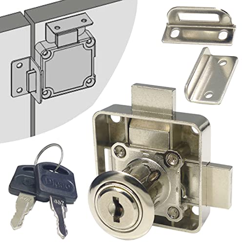 Cabinet Double Door Lock Cabinet Drawer Lock Safety Lock [Keyed Alike] Double Latch Door Lock [Mounted on Left Side Door]. for (3/5"-/15mm -7/8"-/22mm) Door Panels (1 Pack)