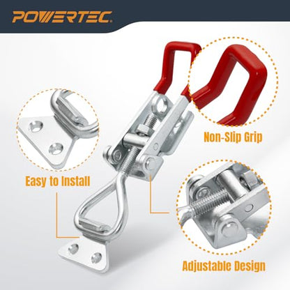 POWERTEC 4PK Heavy Duty Toggle Clamp Latch, 1320 lbs Holding Capacity, 4003 Adjustable Quick Release Pull Action Latch with Lock Hole for Smoker, CNC, Woodworking Jigs & Fixtures (20347-P4) - size: 4003, 4PK