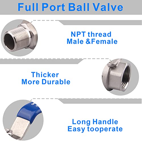 DERNORD 2 Pack Full Port Ball Valve 3/4 Inch - Male x Female Stainless Steel 304 Heavy Duty for Water, Oil, and Gas, 1000WOG - size: 3/4 Inch NPT, style: Pack of 2