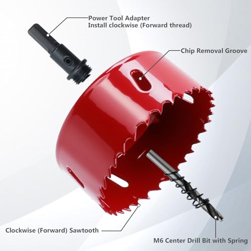 3.15 Inches/80mm Bi-Metal Hole Saw with Pilot Bit & Arbor - color: Red, size: 3.15 inches