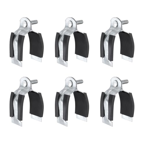 HARFINGTON 6pcs Rubber Cushion Strut Clamp 1-8/9" Universal Carbon Steel Strut Clamps with Bolt and Nut for Copper PEX Pipes CVPC Tubing, Silver Black - size: 1-8/9"