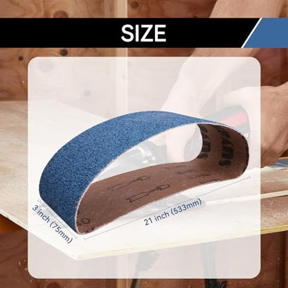 3x21 Inch Sanding Belts 21 Pcs 7 Grits Sizes (3 Each of 40/60/80/120/150/240/400 Grits) Heavy Duty Belt Sander Zirconia Belt Sander Paper for Wood, Metal, Stainless Steel, Cars, and Furniture - size: 3x21 inch