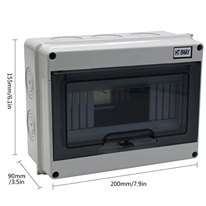 MAKERELE Distribution Protection Box with DIN Rail IP65 ABS 8 Way - size: 8WAY-200mmx155mmx92mm