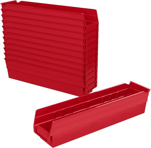 Akro-Mils 30128 Heavy Duty Plastic Shelf Bins, 18"x 4"x 4", Red, 12-Pack - color: Red