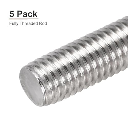 DTGN M10x1.5x40mm(DxPxL) Fully Threaded Rod - 5Pack - Good for Machinery - 304 Stainless Steel Right Hand Thread Rods Bar Studs - Silver - size: M10x1.5x40mm