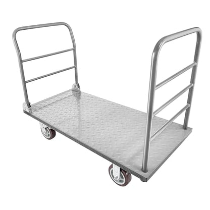 VEVOR 2 in 1Platform Truck, 2650 LBS Heavy Duty Flatbed Cart Dolly with Detachable Rear Guardrail and Swivel Wheels, Foldable Hand Push Truck Cart for Groceries, Garage, Warehouse (48"×24") - size: 48.0 x 24.0 x 36.2 in/1220 x 610 x 920 mm