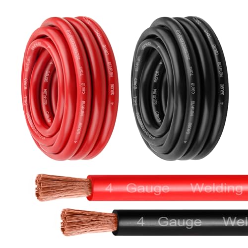 MOOKEERF 4 Gauge Battery Cable - 15FT Red + 15FT Black 4 AWG Welding Cable Flexible Stranded Oxygen-Free Pure Copper Wire for Automotive, Battery, Inverter, Solar, Marine and Generator - color: 15ft Black + 15ft Red, size: 4AWG
