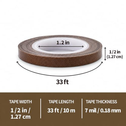 Teflone Tape for Vacuum Sealer Machine, Hand and Impulse Sealers, 1/2-inch x 33 Feet, High Temperature PTFE Fiberglass Adhesive Tape - size: 1/2 in x 33 ft