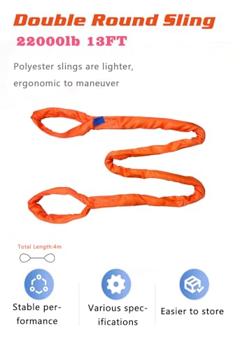 22,000 LBS Lifting Sling, 13 FT Eye & Eye Round Sling - size: 22,000lb-13ft