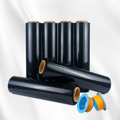 Black Stretch Wrap 20" x 820ft 80 Gauge Industrial Strength with Handle - color: Black 6 Pack