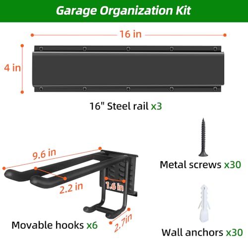 PIYILO 48 in Garage Tool Organizer Wall Mount, Adjustable Tool Storage Rack - size: 48 inch Double-Layer 6-Hook
