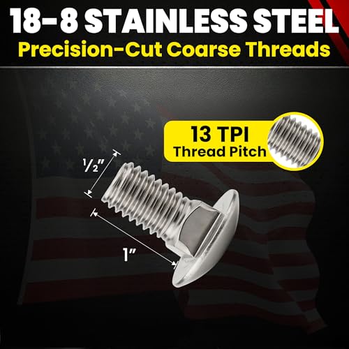 Chenango Supply 1/2-13 x 1 Stainless Carriage Bolts - size: 1/2-13 x 1"