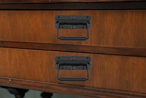 2 Pcs Spring Loaded Handle, Black Heavy Duty Stainless Steel Chest Handle, Rubber Grip Folding Handles for Toolbox Chest Case Trunks Crates Storage Boxes - color: Black