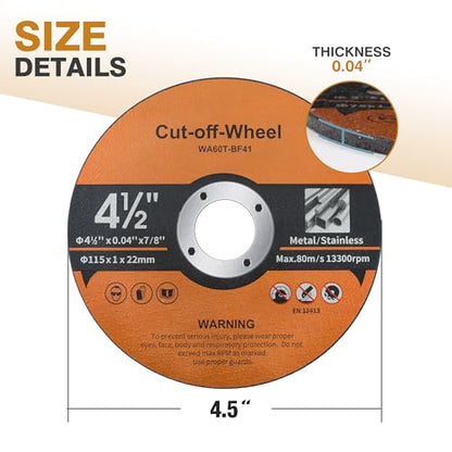60 Pack 4 1/2 inch Cut-Off Wheels for Metal & Stainless Steel and PVC Tube 4.5" x.040 x7/8" Cutting Wheel for Angle Grinder Aggressive Cutting disc for General Purpose Metal Cutting - style: 60 PCS 4.5 Inch