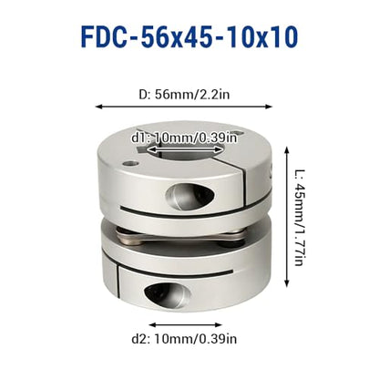 10mm to 10mm Flexible Diaphragm Coupling, D56 L45 Aluminium 1 Diaphragm Motor Shaft Coupler for 3D Printer CNC Machine Servo Stepped Motor - color: FDC-56x45-10x10