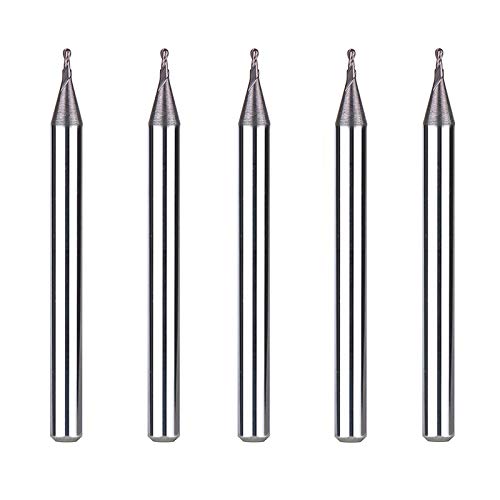 SpeTool 5Pcs Carbide Ball Nose End Mills with TiAlN Coated , 1/32 inch Cutting Diameter , 1/8 inch Shank , Up Cut Spiral Router Bits CNC End Mill Set for Metal Steels Engraving - size: D1/32"