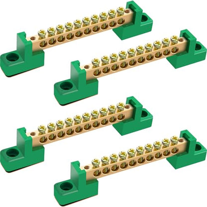 Neutral Bar, 4 Pack 10-Position Brass Terminal Block - size: 10 Position, style: grounding bus bar