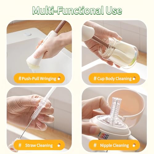 2-Pack 2-in-1 Cup Cleaning Brushes with Sponge Head and Straw Brush