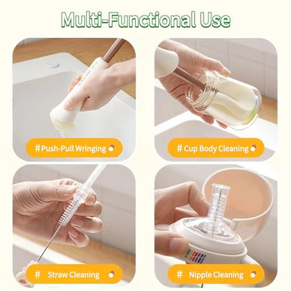 2-Pack 2-in-1 Cup Cleaning Brushes with Sponge Head and Straw Brush
