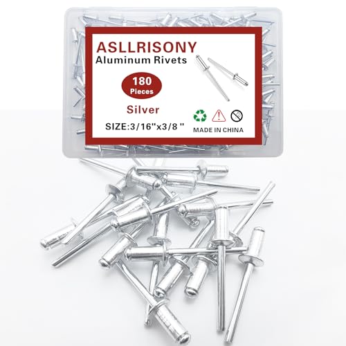 180pcs Silver 3/16-3/8 Inches Aluminum Blind Rivets, 4.8-9.5 mm Pop Rivets, Aluminum Grip and Steel Mandrel - color: Silver, size: 3/16-3/8 Inches