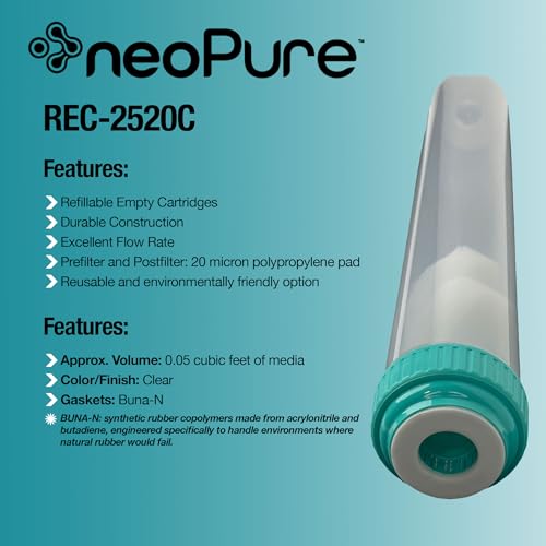 Neo-Pure Clear Empty Standard Size Water Filter Cartridge, Durable Construction Universal Pre/Post Use 2.5 x 20
