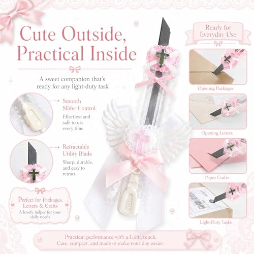 Cute Box Opener Cutter, Package Opener, Small Plastic Box Cutter Retractable, Snap off Utility Paper Exacto Knife, Kawaii Desk Office Home Aesthetic Accessories Essentials, Stationery Craft Supplies - color: White