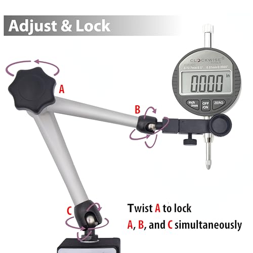 Clockwise Tools Digital Indicator with Magnetic Base Holder Stand, DIBR-0055 0-0.5 Inch/12.7mm, Inch/Metric Conversion, Auto Off - style: DIGR0055; 0-0.5"/12.7mm with Magnetic Base