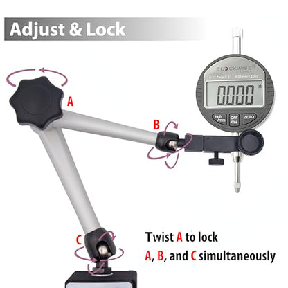Clockwise Tools Digital Indicator with Magnetic Base Holder Stand, DIBR-0055 0-0.5 Inch/12.7mm, Inch/Metric Conversion, Auto Off - style: DIGR0055; 0-0.5"/12.7mm with Magnetic Base