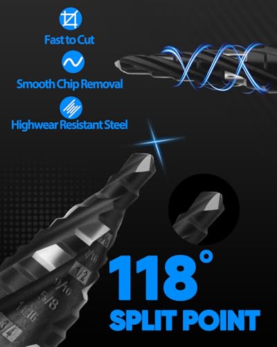 M35 Cobalt Step Drill bit, 1/4 Inch Hex Shank, 3/16-7/8" 12 Sizes - size: 3/16"-7/8"