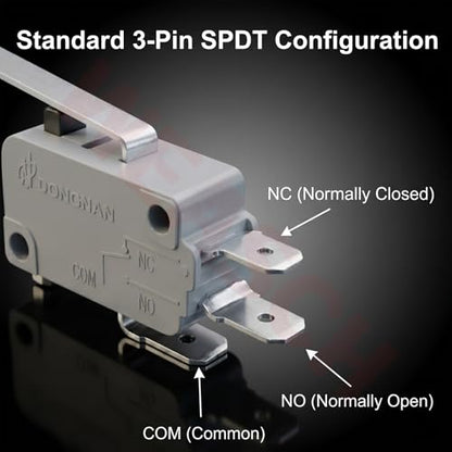 6 Pack Long Straight Lever Micro Switch, 16A 125/250V SPDT - size: V-153-1C25