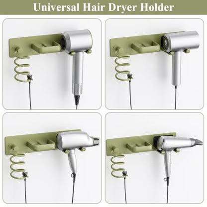 Tindbea Hair Dryer Holder Wall Mount Aluminum Alloy Hot Tools Organizer - color: Green