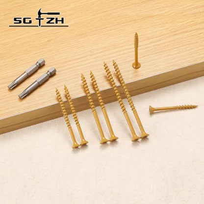 #8 x 1 Inch Deck Screws (468Pcs) 2lb. Exterior Wood Screws. Carbon Steel, Tan, Flat Head, Rust Resistant epoxy Coated, with T25 Star Bit - color: Tan, size: #8 x 1"
