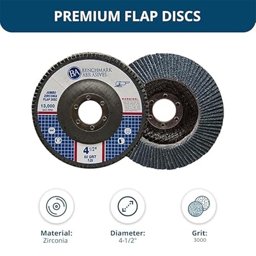 Benchmark Abrasives 4.5" x 7/8" Zirconia Type 29 Flap Discs, 60 Grit - style: 60 Grit | 3000 Count