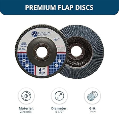 Benchmark Abrasives 4.5" x 7/8" Zirconia Type 29 Flap Discs, 60 Grit - style: 60 Grit | 3000 Count
