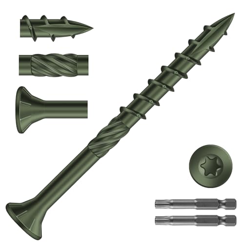 #8 x 2 Inch Deck Screws (255Pcs) 2lb. Carbon Steel, Green, Flat Head, Rust Resistant epoxy Coated, with T25 Star Bit - color: Green, size: #8 x 2"