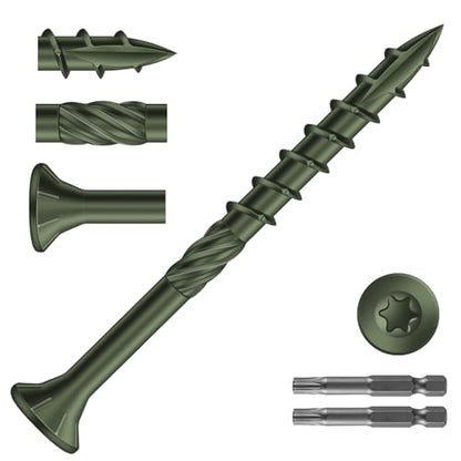#8 x 2 Inch Deck Screws (255Pcs) 2lb. Carbon Steel, Green, Flat Head, Rust Resistant epoxy Coated, with T25 Star Bit - color: Green, size: #8 x 2"