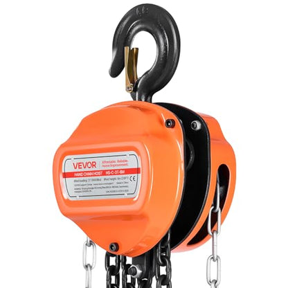 VEVOR Hand Chain Hoist, 3 Ton 6600 lbs Capacity, Manual Chain Block with Upgrade G80 Galvanized Chain, 20 ft Lifting Height, Heavy Duty Pulley Hoist for Garage Warehouse Automotive Machinery, Orange - size: 3T 20FT