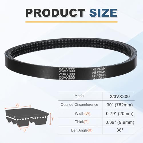 uxcell 2/3VX300 EPDM V-Belt, 2 Banded, 30" Outer Circ x 0.79" W x 0.39" Thk - size: 2/3VX300