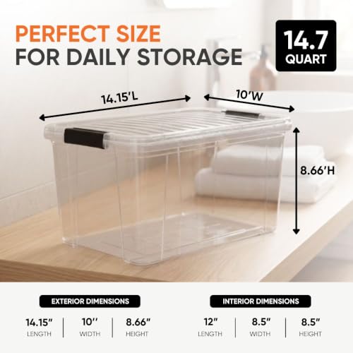 Superio 14.7 Quart Clear Plastic Storage Boxes with Lids, Stackable Organizer Containers, BPA-Free Storage Bins for Home, Office, School & Dorm, 1 Pack - size: 14.7 Quart