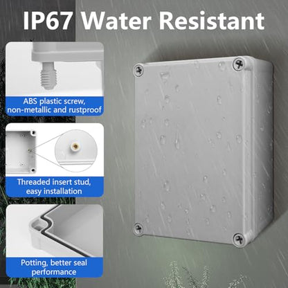 LeMotech Junction Box IP67 Waterproof Dustproof ABS Plastic Project Box for Electrical Outdoor Enclosure Gray 4.9 x 4.9 x 3.9 inch (125 x 125 x 100 mm),2 Pack - size: 4.9" x 4.9" x 3.9" (2pc)