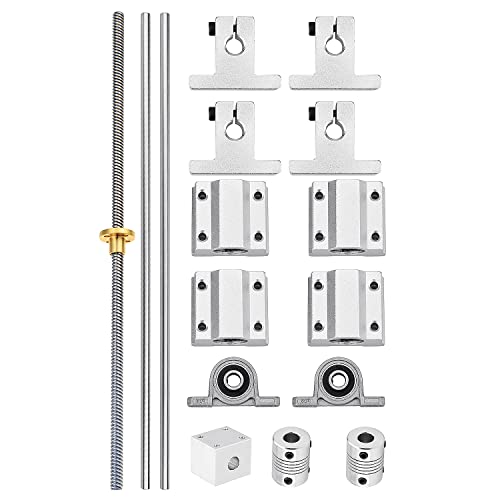 [16pcs/Pack] 300mm T8 Lead Screw Kit,2x300mm Linear Motion Rod Shaft Guide,4pcs Linear Slide Blocks, 4pcs SK8 Shaft Support for 3D Printer and DIY CNC Machine (300mm, Set) - size: 300mm