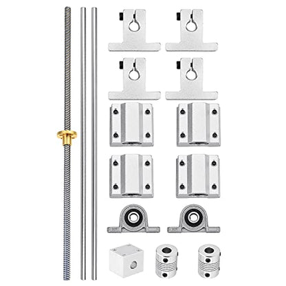 [16pcs/Pack] 600mm T8 Lead Screw Kit,2x600mm Linear Motion Rod Shaft Guide,4pcs Linear Slide Blocks, 4pcs SK8 Shaft Support for 3D Printer and DIY CNC Machine (600mm, Set) - size: 600mm