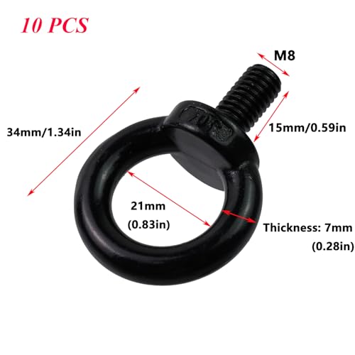 Antrader 10Pcs M8 Lifting Eye Bolts,Stainless Steel,for Rigging Securing - size: M8,10pcs