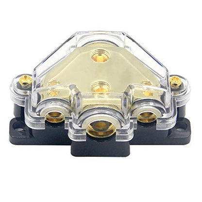 3 Way Power Distribution Block, 0/2/4 AWG Gauge in, 4/8 Gauge Out, Car Audio Stereo Amp Distribution Connecting Block for Audio Splitter (1 in 3 Out) - size: 3 Way