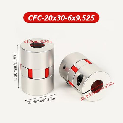 6mm to 9.525mm Plum Flexible Shaft Coupling, Diameter 20mm Length 30mm Aluminium Motor Connector Flexible Spider Coupler for 3D Printer CNC Machine Servo Stepped Motor - size: CFC-20x30-6x9.525
