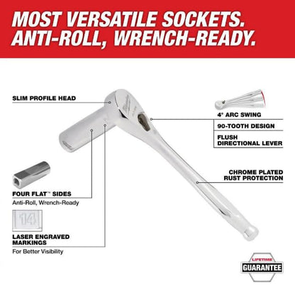 Milwaukee Electric Tools MLW48-22-9004 1/4In Ratchet & Socket Set - SAE & Metric