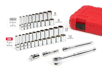 TEKTON 3/8 Inch Drive 6-Point Socket and Ratchet Set, 46-Piece (5/16-3/4 in., 8-19 mm) | SKT15301 (Pack of 4) - size: 46-Piece (8-19 mm) - Pack of 4