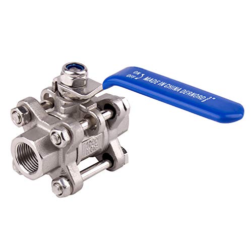 DERNORD Ball Valve 3/8 Inch NPT Threaded - Stainless Steel 304 Female 3 Piece Full Port - size: 3/8" NPT Female