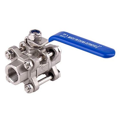 DERNORD Ball Valve 3/8 Inch NPT Threaded - Stainless Steel 304 Female 3 Piece Full Port - size: 3/8" NPT Female